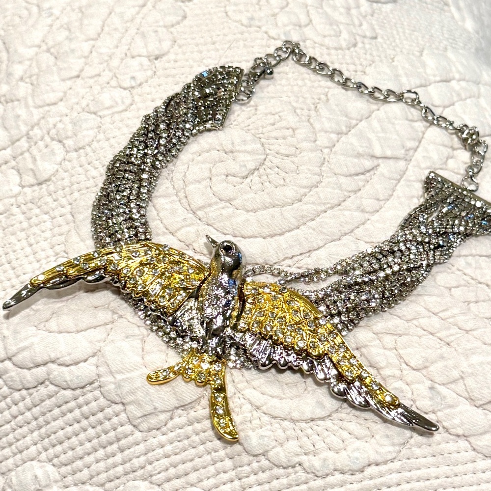 ZARA Multistrand Rhinestone Statement Choker w Two-Tone Bird | NWOT - Picture 8 of 14